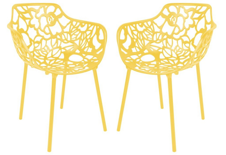 LeisureMod Modern Devon Aluminum Armchair, Set of 2 Yellow Together.