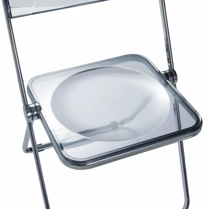 LeisureMod Lawrence Acrylic Folding Chair with Metal Frame Zoomed In.