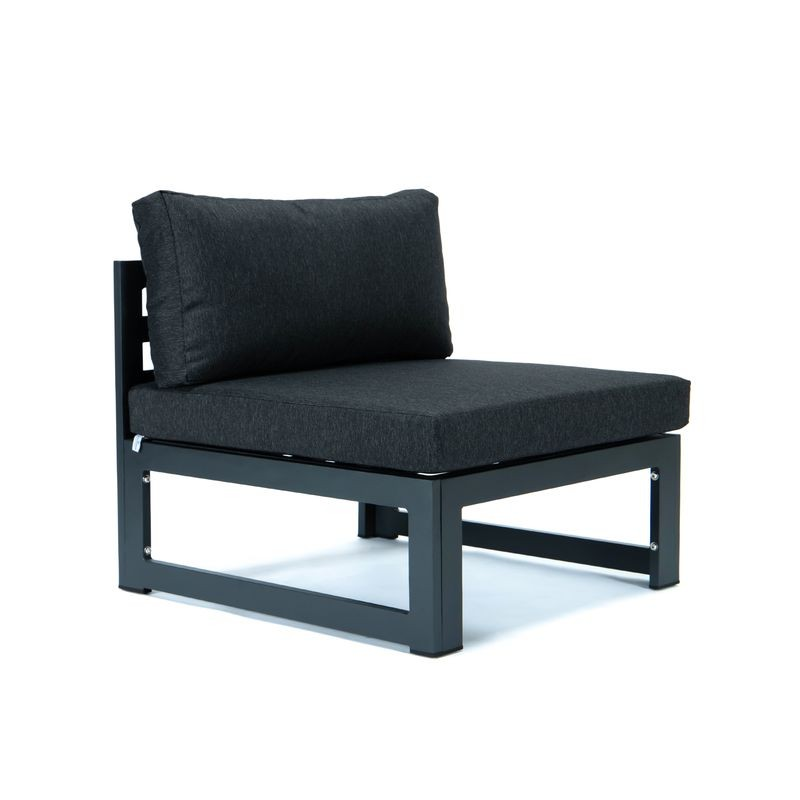 LeisureMod Chelsea 4-Piece Middle Patio Chairs Black Aluminum with Cushions Black Individual Chair.