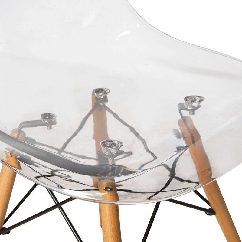 LeisureMod Dover Plastic Molded Dining Side Chair Clear Closeup.