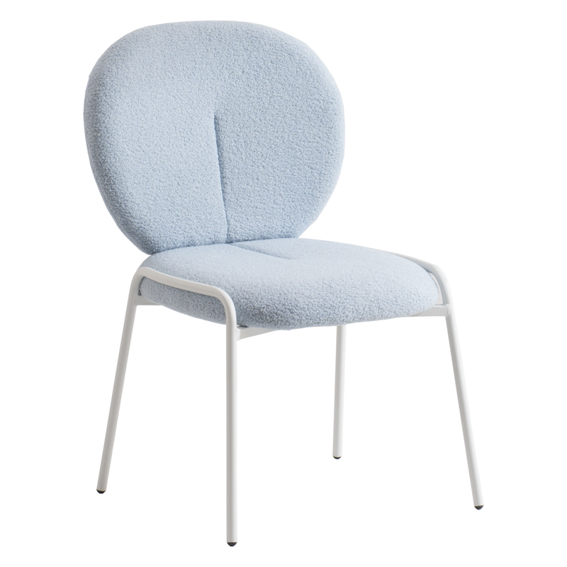 LeisureMod Mid-Century Modern Boucle Dining Chair with White Frame, Blue