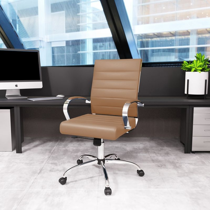 LeisureMod Benmar Leather Office Chair Brown with Background.