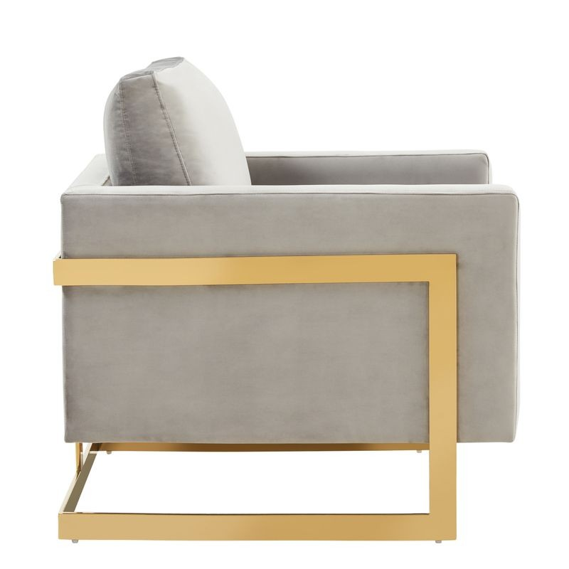 Lincoln Velvet Accent Armchair with Gold Frame Light Grey Side View