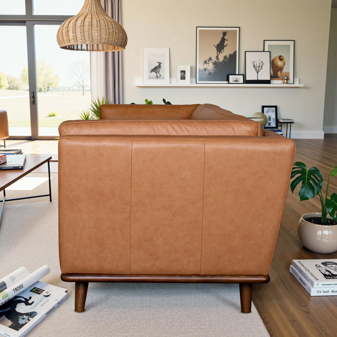 Phoenix Cognac Leather Sofa Side View.