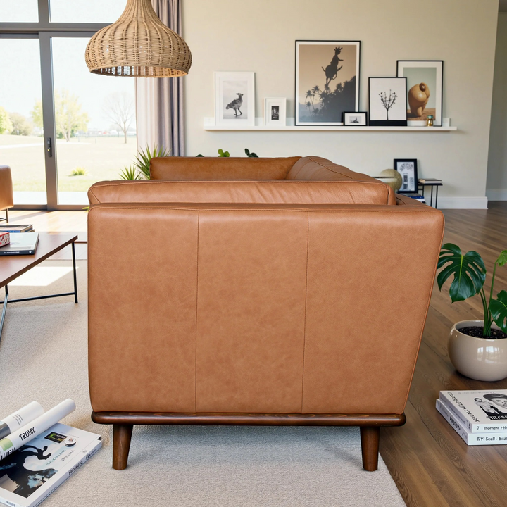 Phoenix Cognac Leather Sofa Side View.
