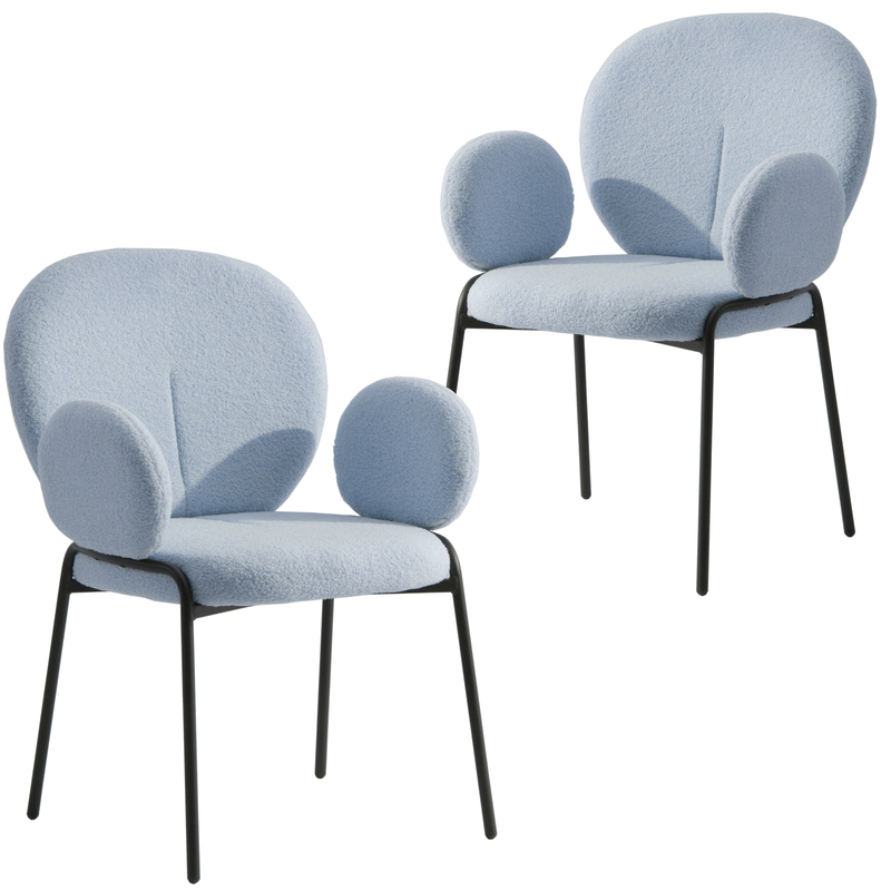 Leisuremod Celestial Series Boucle Dining Armchair with Black Frame and Blue Fabric Set of 2
