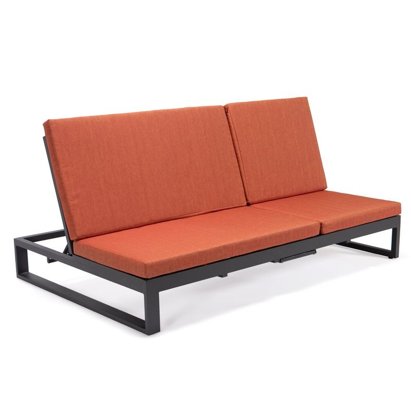 LeisureMod Chelsea Convertible Lounge Reclining Double Chaise with Cushions Orange
