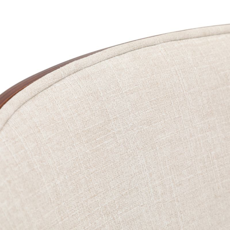 LeisureMod Tule 7-Piece Dining Set in White Steel Frame with 6 Upholstered Seat Dining Chairs and 71" Oval Dining Table with MDF Tabletop in Walnut/Beige Chair Seat Closeup.