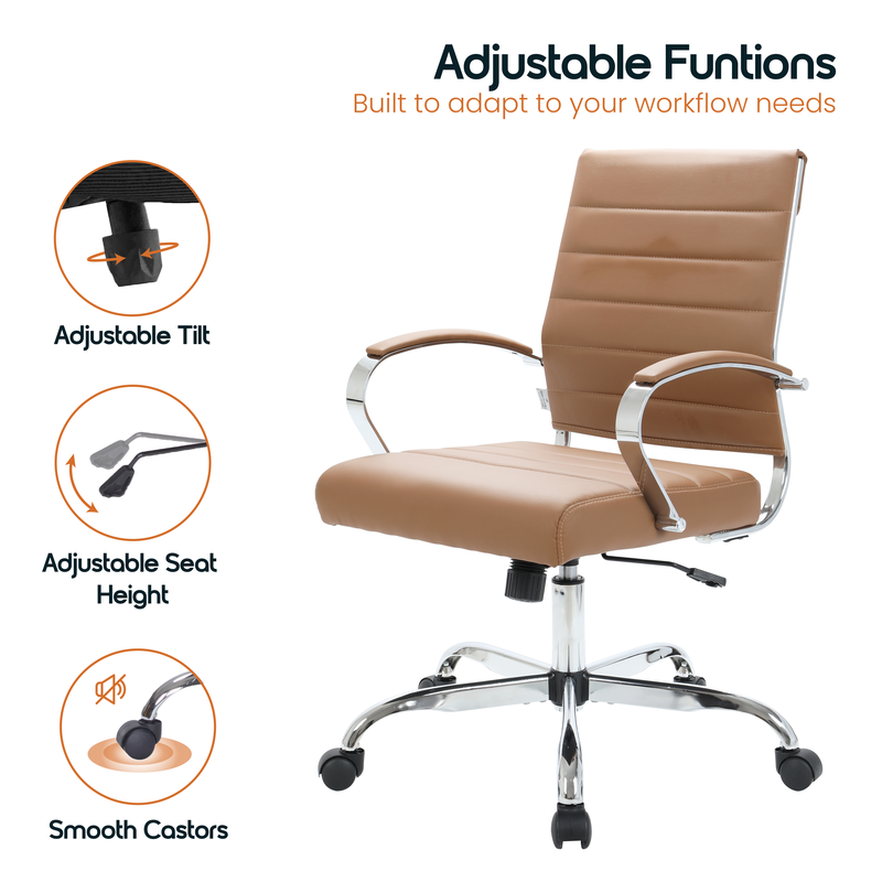 Brown office chair with adjustable features on a white background.