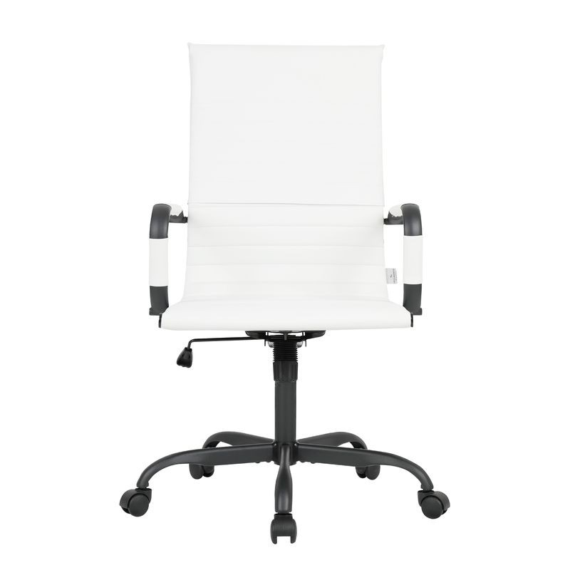 LeisureMod Harris Leather Home High-Back Office Chair in White with Black Frame Front.