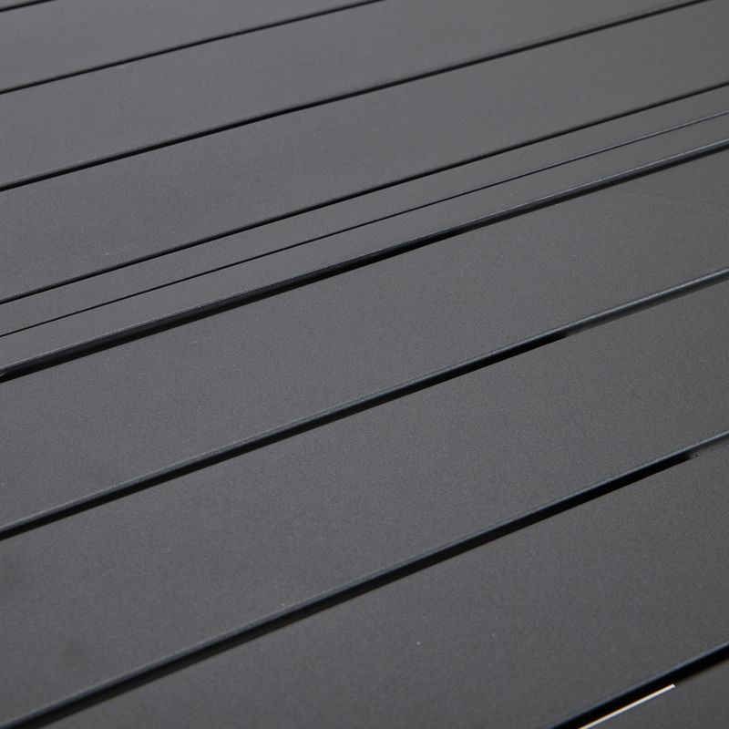 LeisureMod Chelsea 60″ Round Outdoor Aluminum Dining Table for Patio Black Closeup.