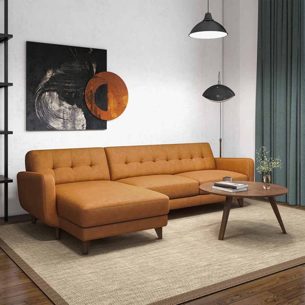 Allison Left-Facing Tan Leather Sectional Sofa Photo.