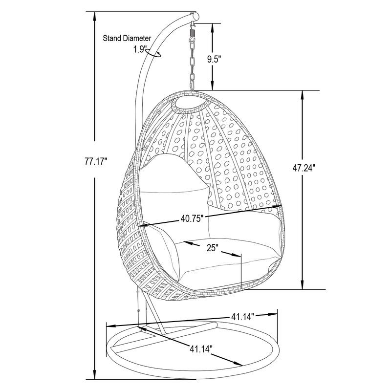 LeisureMod White Wicker Hanging Egg Swing Chair Beige Dimensions.