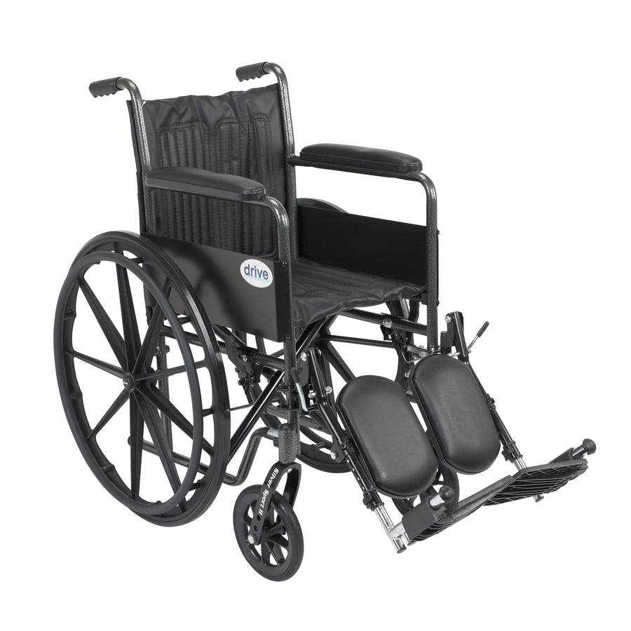Silver Sport 2 Wheelchair, Non-Removable Fixed Arms, Elevating Leg Rests, 18" Seat