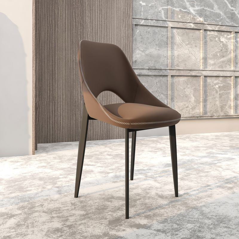 LeisureMod Amalfi Collection Fabric Modern Dining Chair in Light Brown with Background.