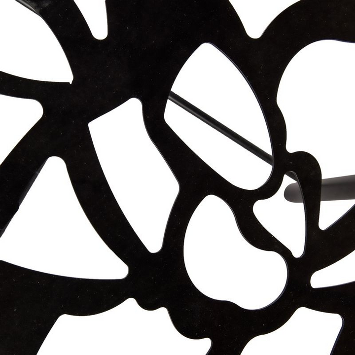 LeisureMod Devon Tree Design Glass Top Aluminum Base Indoor Outdoor Dining Table Black Closeup.