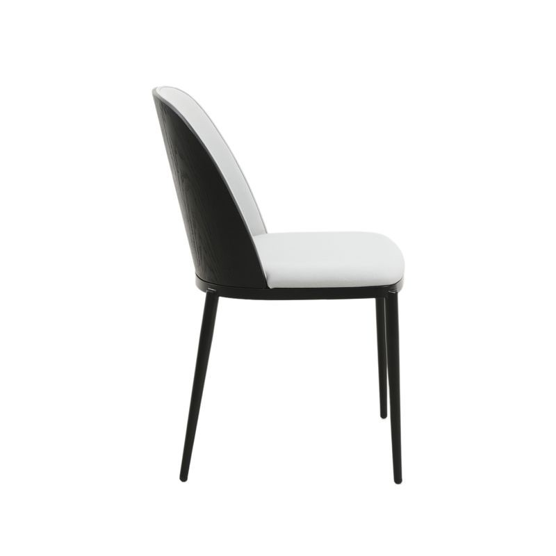 LeisureMod Tule Mid-Century Modern Dining Side Chair with Velvet Seat and Powder-Coated Steel Frame Black/Platinum Blue Side View.
