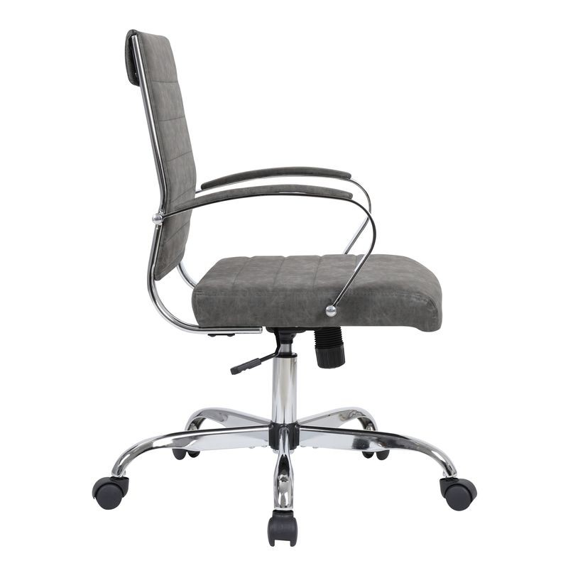LeisureMod Benmar Leather Office Chair Charcoal Side View.
