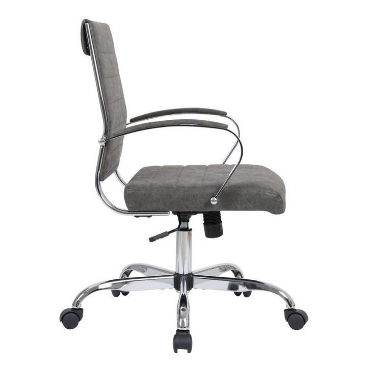 LeisureMod Benmar Leather Office Chair Charcoal Side View.