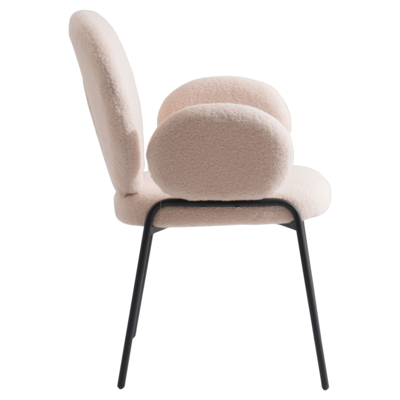 Leisuremod Celestial Series Boucle Dining Black Frame Armchair with Beige Fabric Side View.