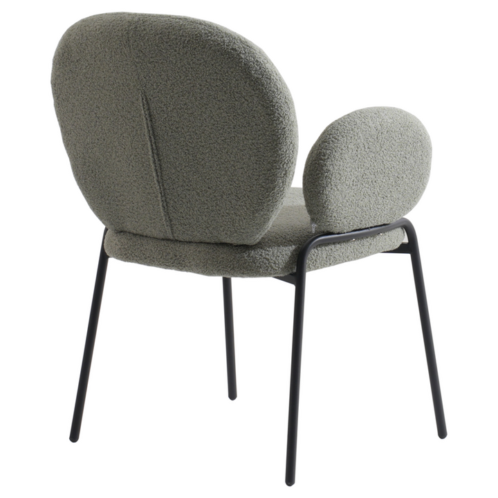Leisuremod Celestial Series Boucle Dining Armchair with Black Frame and Green Fabric Back Angle.