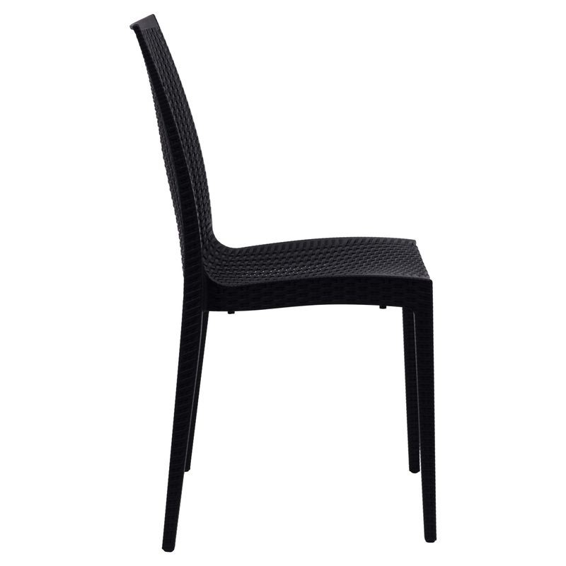 LeisureMod Weave Mace Indoor/Outdoor Dining Chair (Armless) Black Side View.