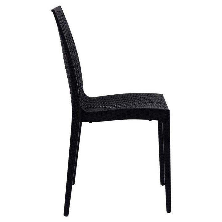 LeisureMod Weave Mace Indoor/Outdoor Dining Chair (Armless) Black Side View.