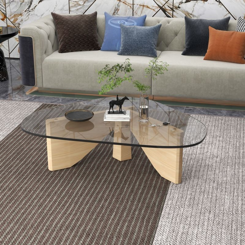 LeisureMod Imperial Triangle Coffee Table Natural Wood Reverse View.