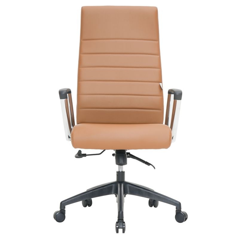 LeisureMod Hilton Modern High-Back Leather Office Chair Light Brown