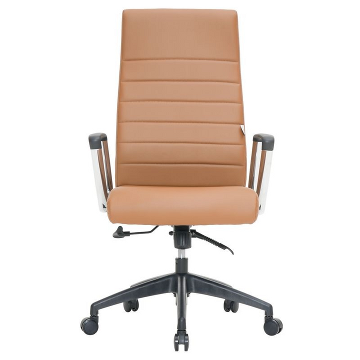 LeisureMod Hilton Modern High-Back Leather Office Chair Light Brown
