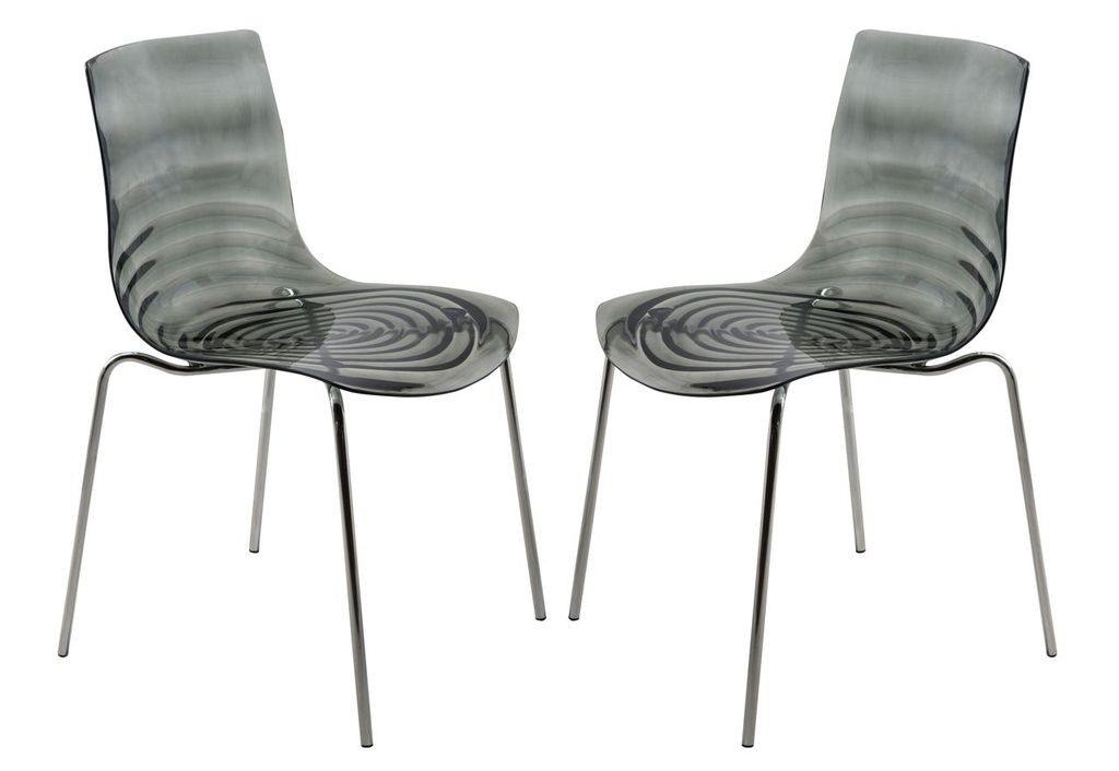 LeisureMod Astor Water Ripple Design Dining Chair Set of 2 Transparent Black
