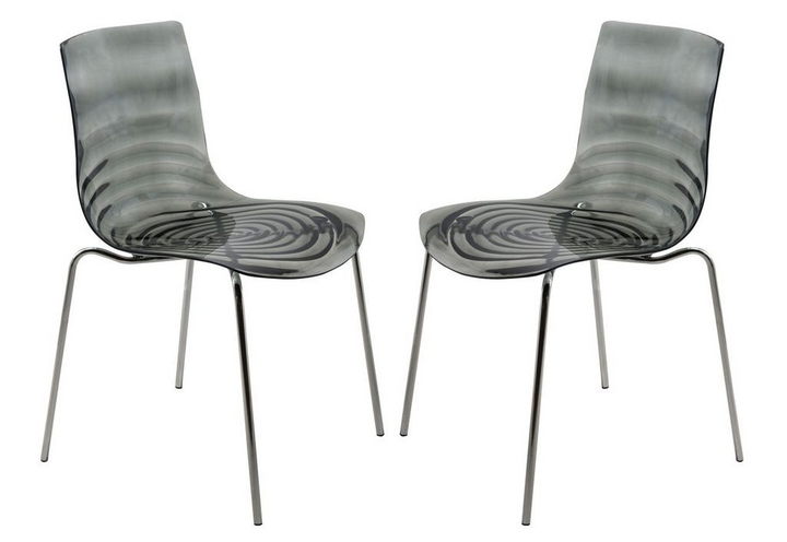 LeisureMod Astor Water Ripple Design Dining Chair Set of 2 Transparent Black