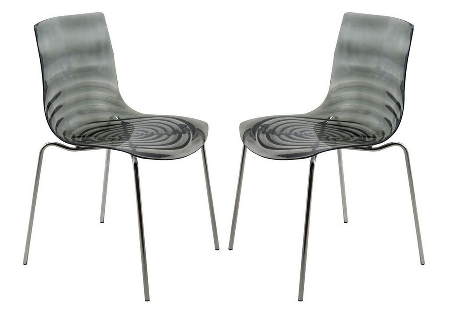 LeisureMod Astor Water Ripple Design Dining Chair Set of 2 Transparent Black