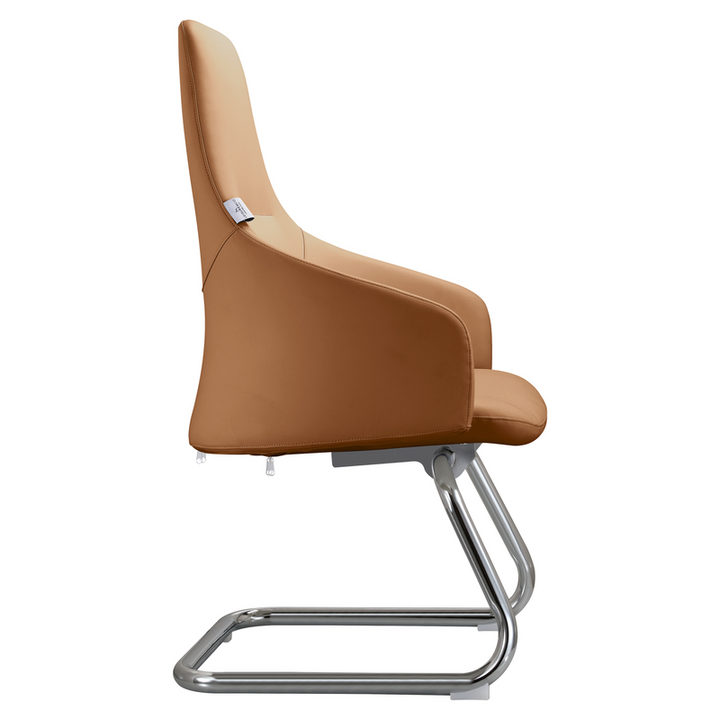 LeisureMod Celeste Series Office Guest Chair in Acorn Brown Leather Side View