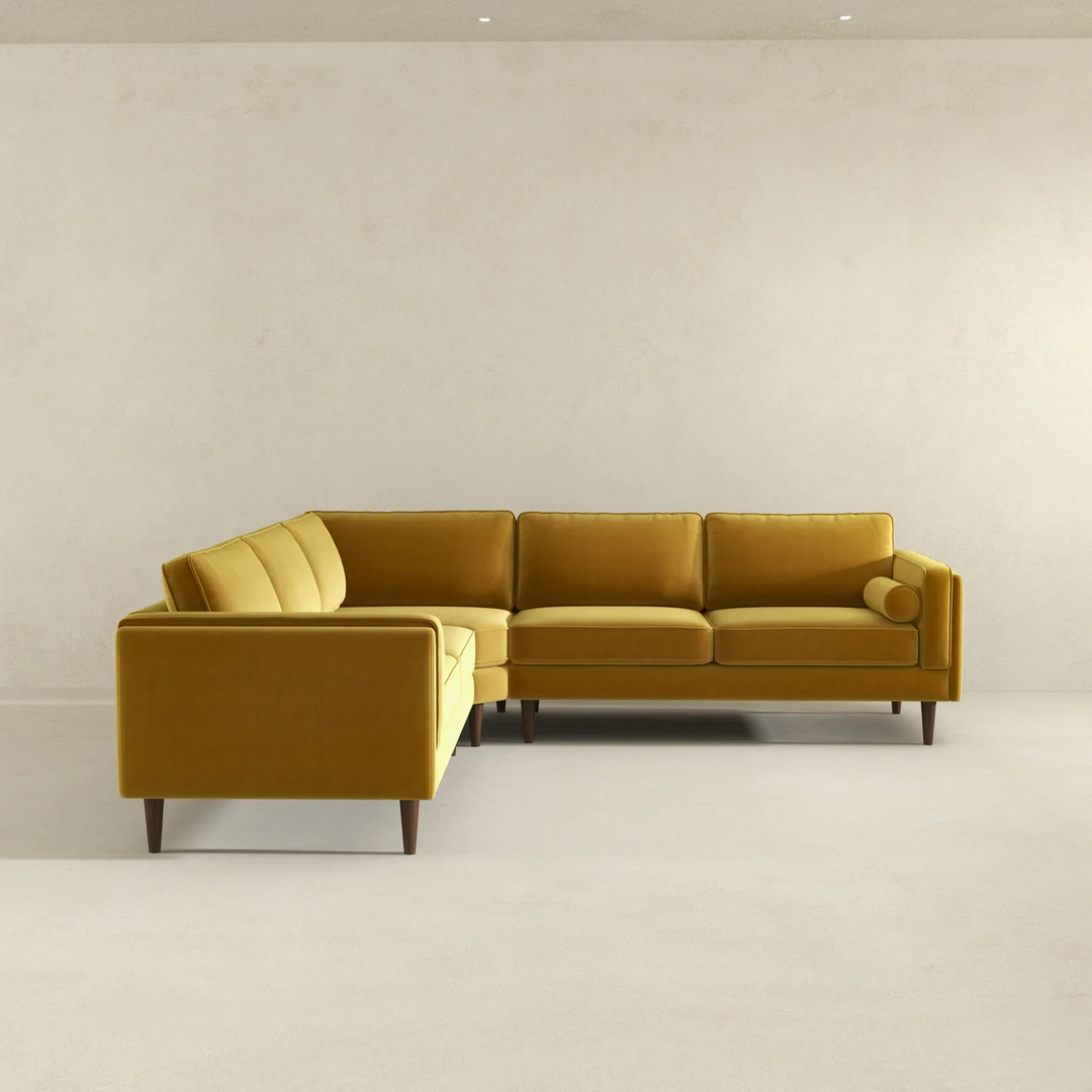 Amber Yellow Velvet Corner Sectional Sofa Side.