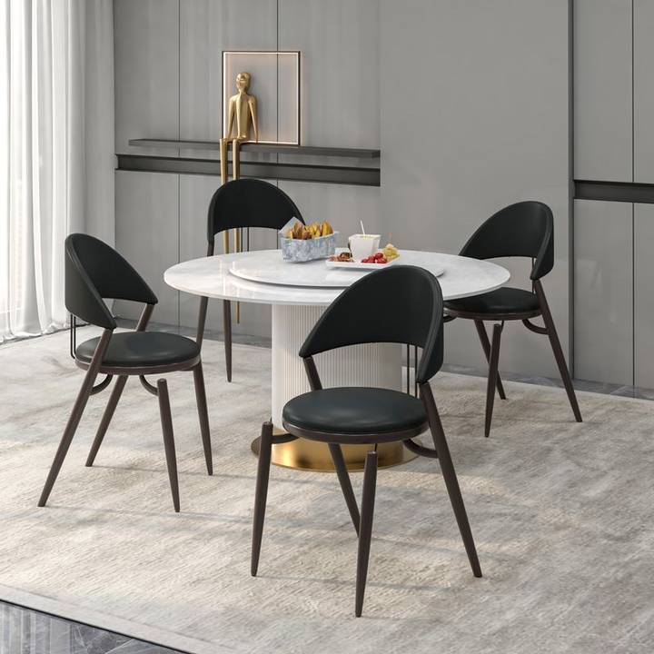 LeisureMod Venice Collection Modern Dining Chair In Black at Table.