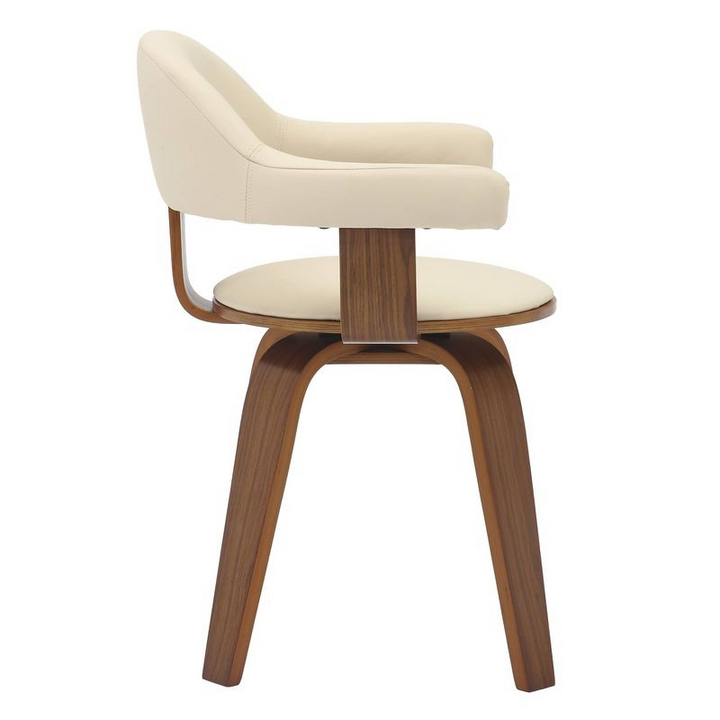 Modern Wooden Dining Chair with Walnut Color Frame in Cream from the Brivo Collection Side View.