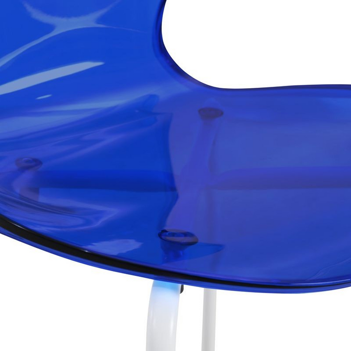 LeisureMod Modern Oyster Transparent Side Chair in White Base Set of 2 Blue Zoomed In.
