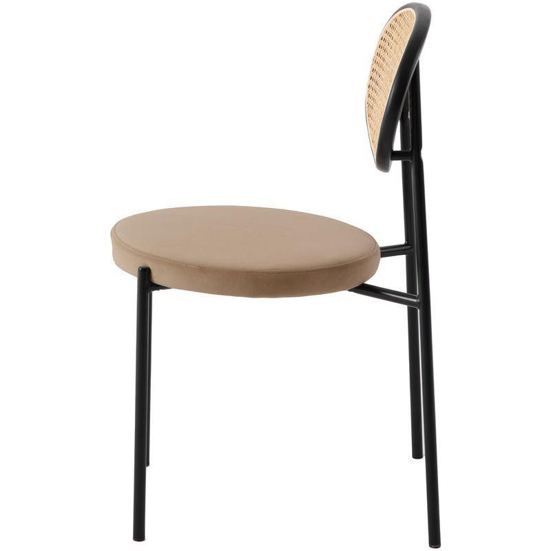 LeisureMod Euston Modern Wicker Dining Chair with Velvet Round Seat Brown. Side View.
