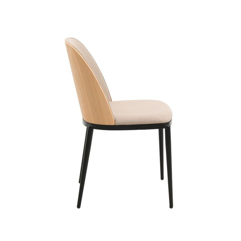 LeisureMod Tule Mid-Century Modern Dining Side Chair with Velvet Seat and Powder-Coated Natural Wood/Brown Side View.