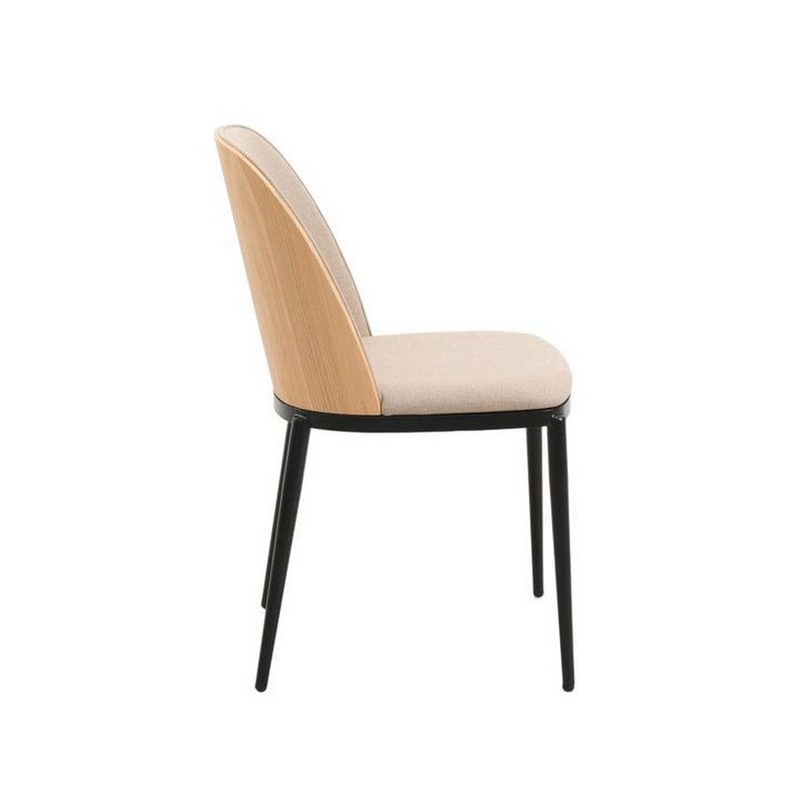 LeisureMod Tule Mid-Century Modern Dining Side Chair with Velvet Seat and Powder-Coated Natural Wood/Brown Side View.