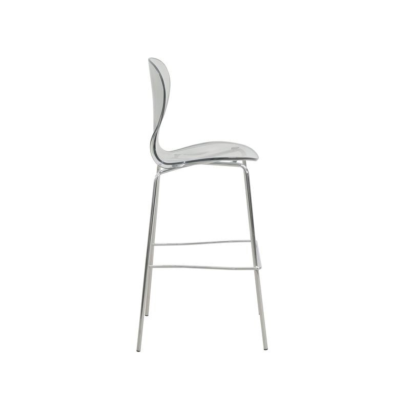 LeisureMod Oyster Acrylic Barstool with Steel Frame in Chrome Finish in Smoke Side View.