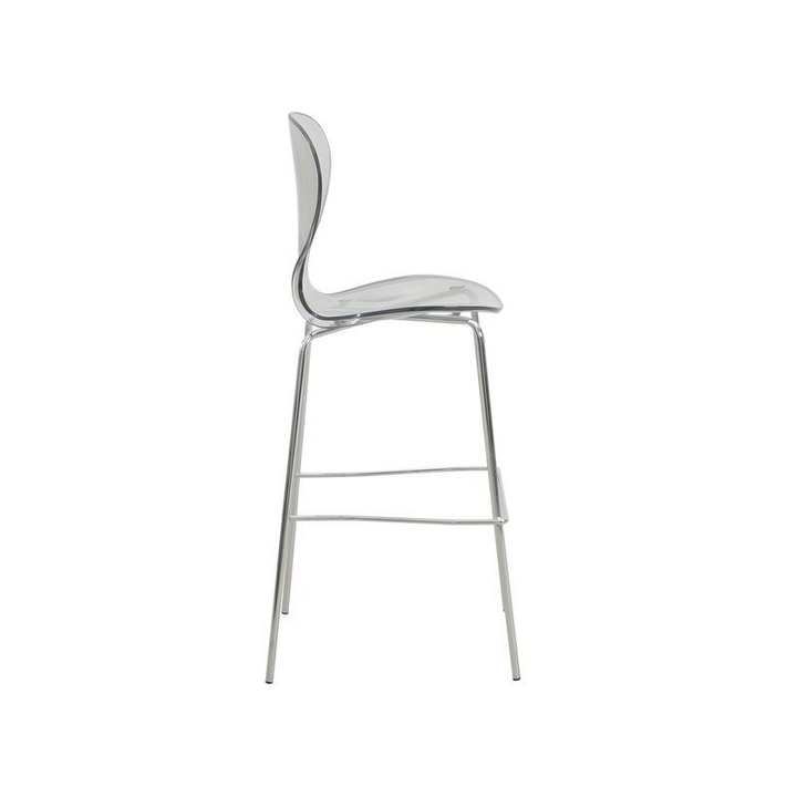 LeisureMod Oyster Acrylic Barstool with Steel Frame in Chrome Finish in Smoke Side View.