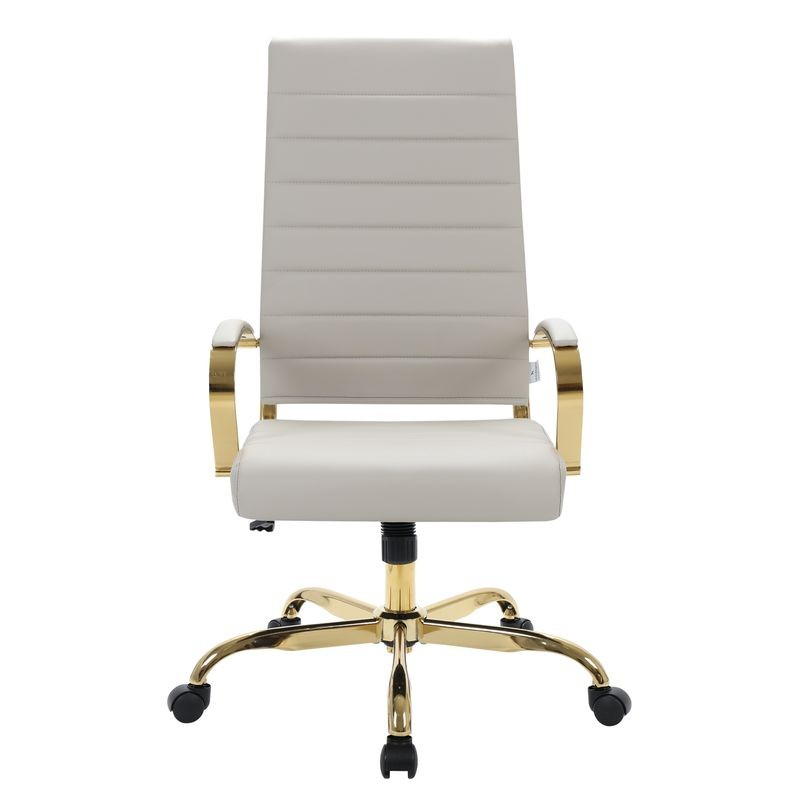 LeisureMod Benmar High-Back Leather Office Chair with Gold Frame Tan Front.