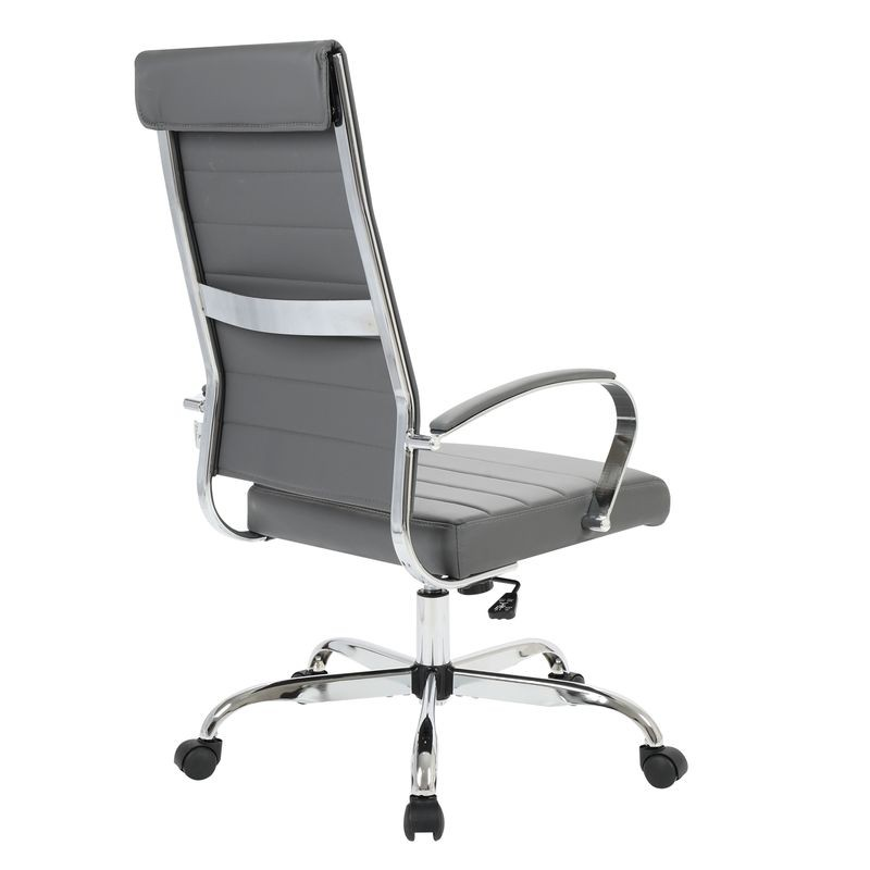 LeisureMod Benmar High-Back Leather Office Chair Grey Back View.