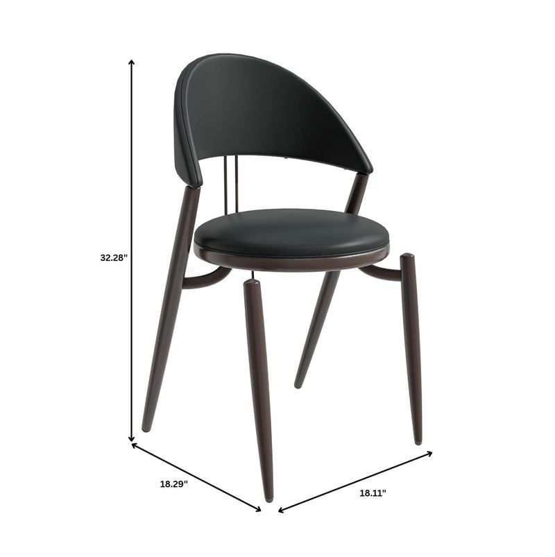 Black chair with dimensions indicated on a white background.