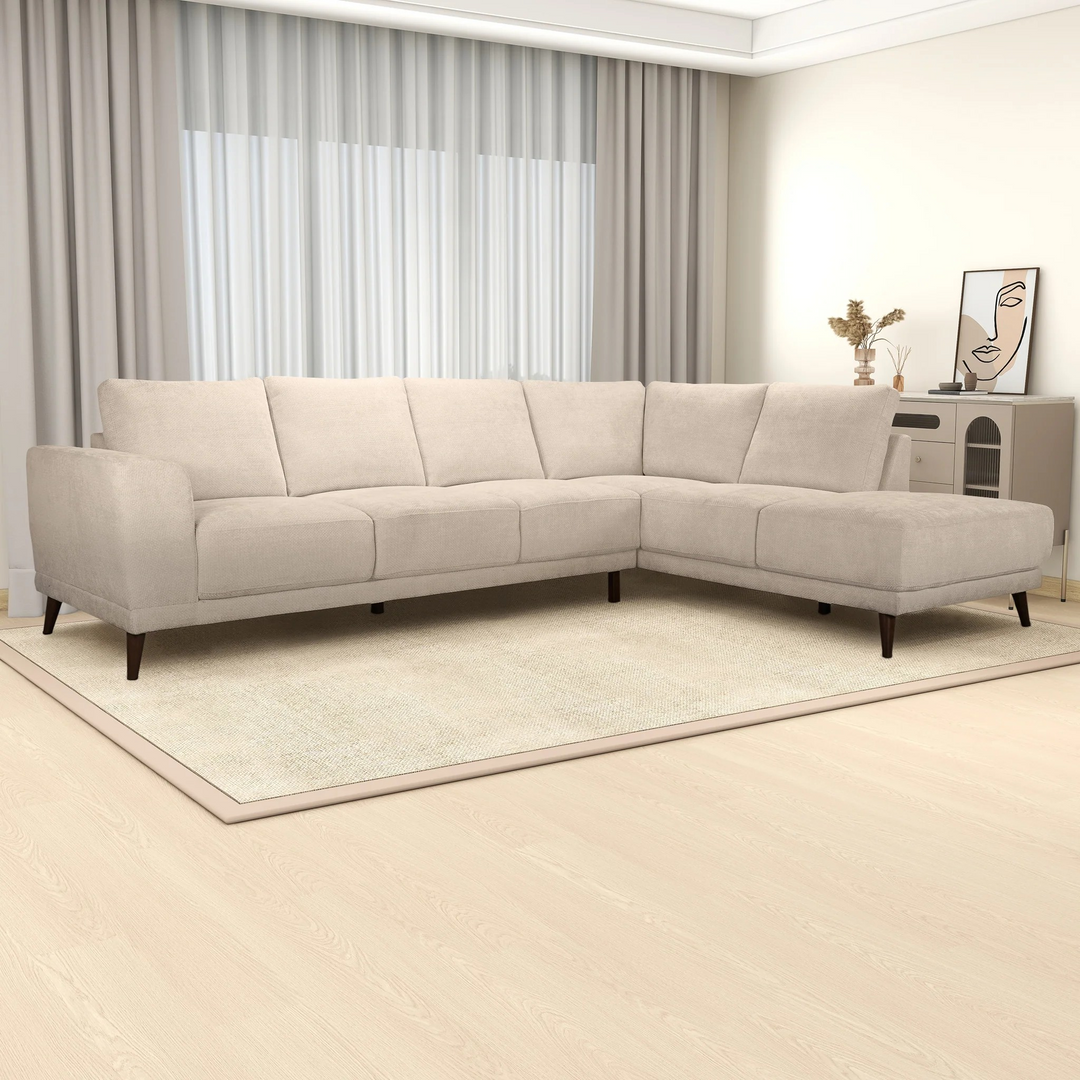 Amara Right Sectional Cream Fabric Sofa Left Angled