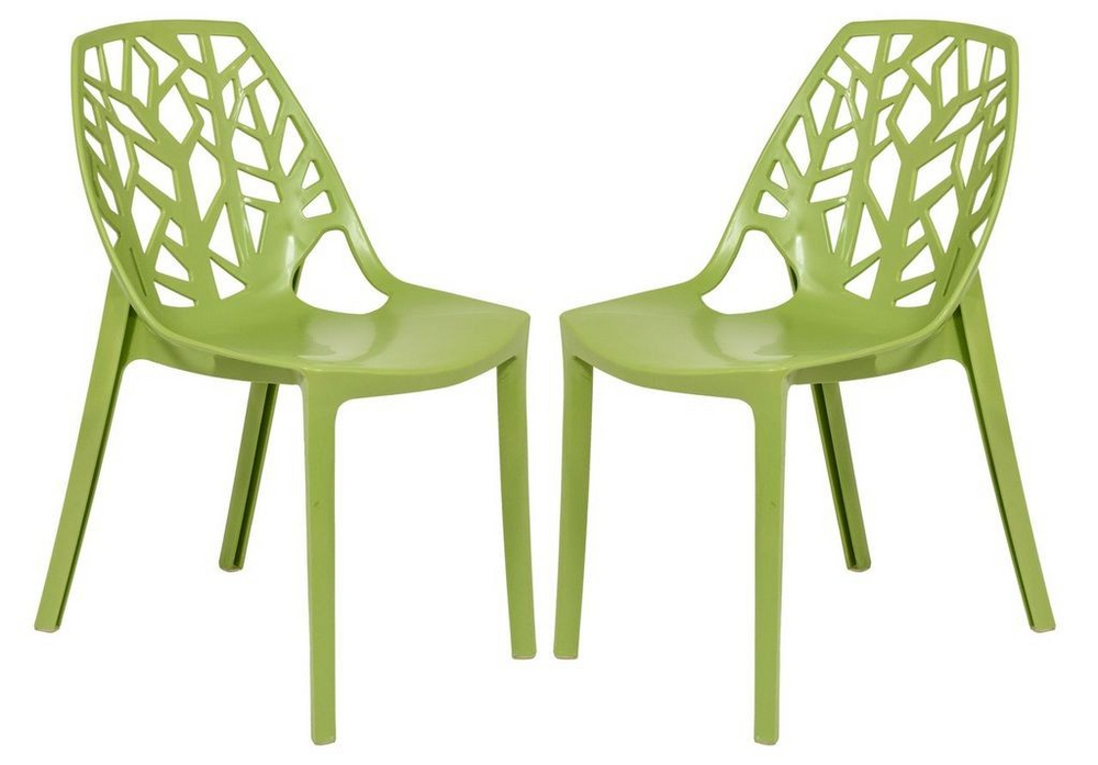 LeisureMod Modern Cornelia Dining Chair, Set of 2 Solid Green Together
