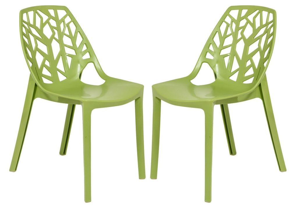 LeisureMod Modern Cornelia Dining Chair, Set of 2 Solid Green Together