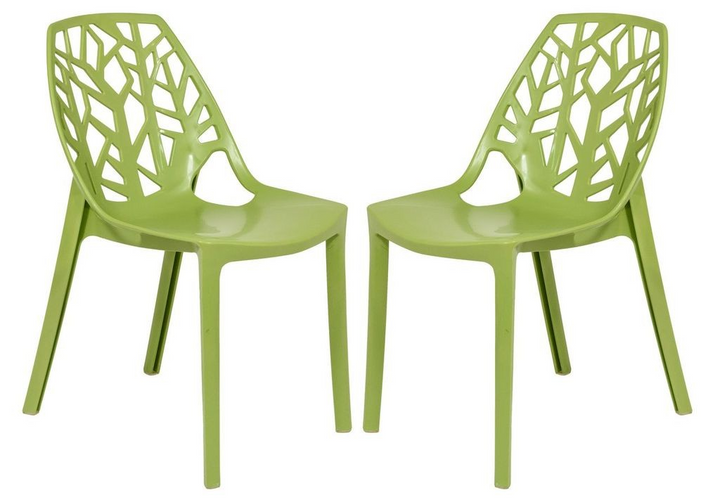 LeisureMod Modern Cornelia Dining Chair, Set of 2 Solid Green Together